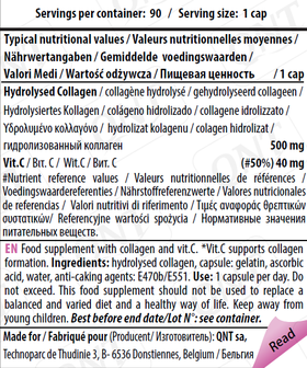 QNT Care Label - Collageen - voedingswaarde tabel