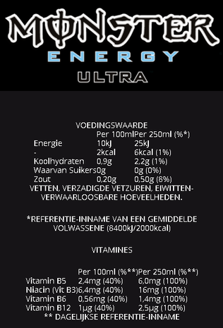 Monster ultra - voedingsinformatie - Real Nutrition Wholesale