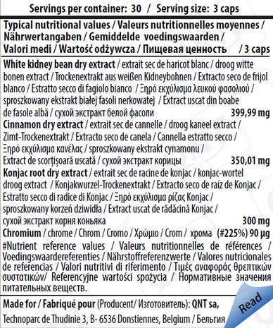 QNT Care Label - Sugar Stop - voedingswaarde tabel